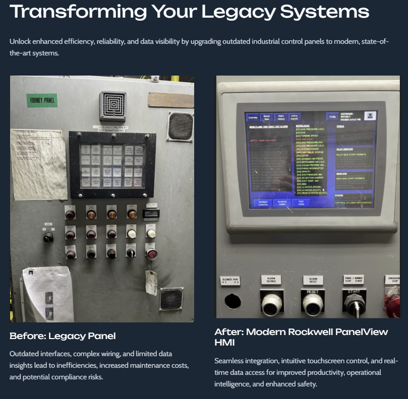 Before and after industrial control panel modernization